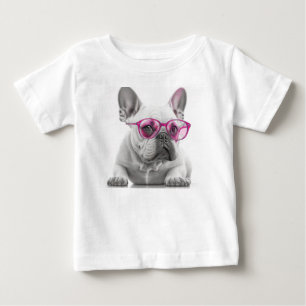 T-shirt Pour Bébé French Bulldog avec lunettes roses Baby Fine Tshir