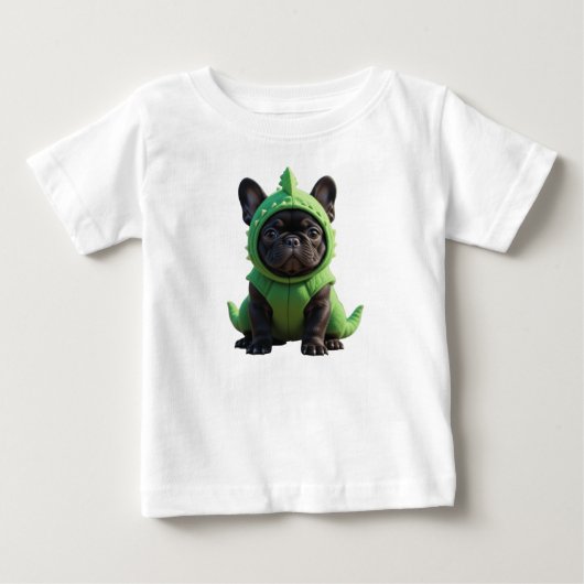T-shirt Pour Bébé Frenchie dinosaure vert (Devant)
