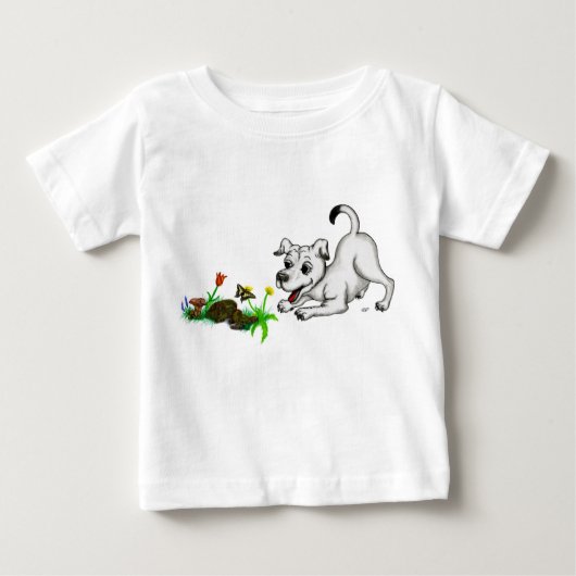 T-shirt Pour Bébé Frühlingserwachen, Welpe mit Schmetterling (Devant)