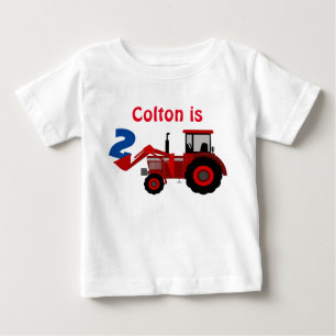 T-shirt Pour Bébé Fun "Age" et "Nom" Tracteur rouge Anniversaire