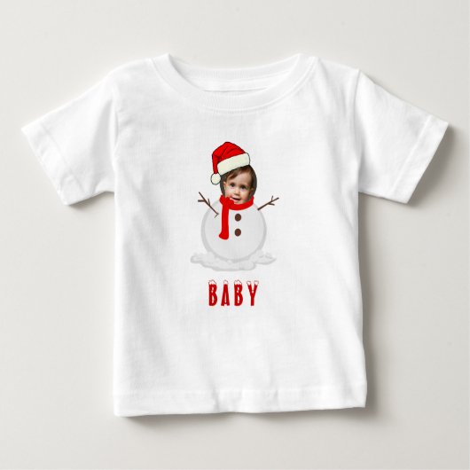 T-shirt Pour Bébé Funky Photo Face Snowman Noël (Devant)