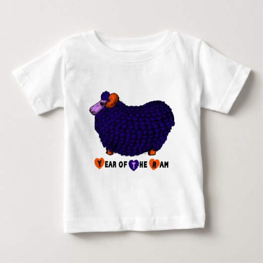 T-shirt Pour Bébé Funky Violet Ram chinois Nouvel An Zodiac B Noir T (Devant)