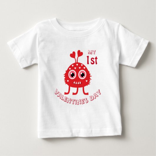 T-shirt Pour Bébé Funny Baby My First Valentine's Day mignon Monster (Devant)