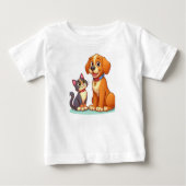 T-shirt Pour Bébé Furry Friends Forever : Chien et Chat Ensemble (Devant)