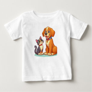 T-shirt Pour Bébé Furry Friends Forever : Chien et Chat Ensemble