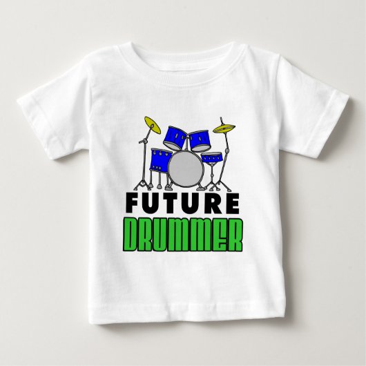T-shirt Pour Bébé Futur Drummer Blue Drum Set Cartoon (Devant)
