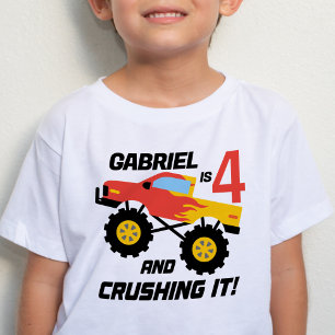 T-shirt Pour Bébé Garçon 4e anniversaire Monster Truck Personnalisé