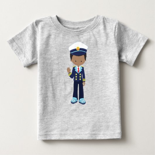 T-shirt Pour Bébé Garçon afro-américain, capitaine de bateau, skippe (Devant)