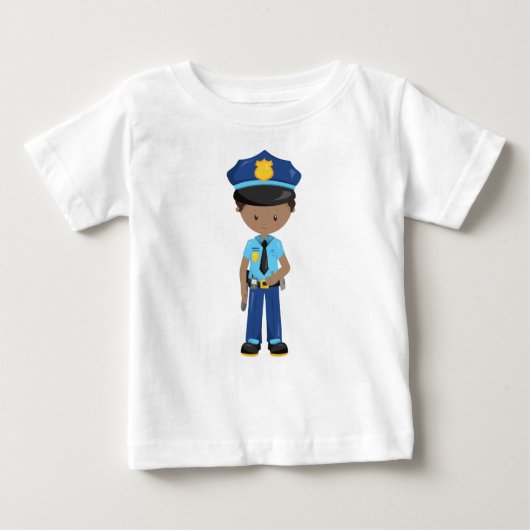T-shirt Pour Bébé Garçon Afro-Américain, Policier, Agent de Police (Devant)