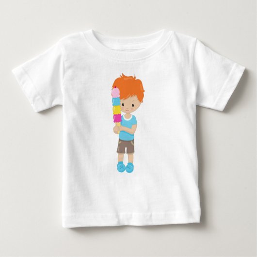 T-shirt Pour Bébé Garçon Avec Crème De Glace, Cheveux Orange, Cône D (Devant)