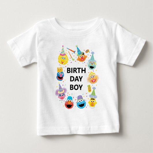 T-shirt Pour Bébé Garçon d'anniversaire confetti Rue Sésame (Devant)