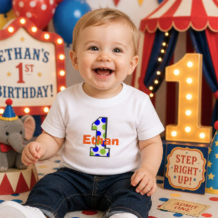 T-shirt Pour Bébé Garçon de premier anniversaire aux pois de la polk