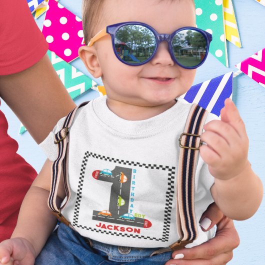 T-shirt Pour Bébé Garçon premier anniversaire voitures de course
