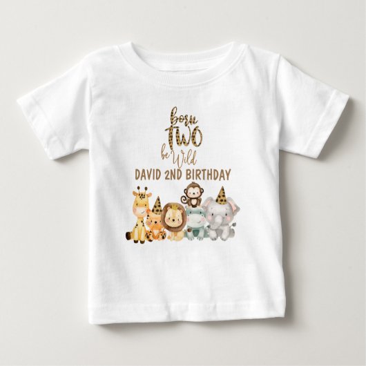 T-shirt Pour Bébé Garçons Animaux Safari Deux Anniversaire Sauvage (Devant)