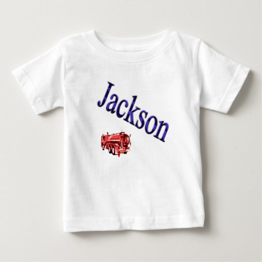 T-shirt Pour Bébé Garçons Appelés Jackson Nom Avec Camion de Pompier (Devant)