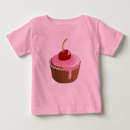 T-shirt Pour Bébé Gâteau Cupcake avec glaçage rose joli et cerise (Devant)
