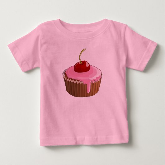 T-shirt Pour Bébé Gâteau Cupcake Rose Glaçage avec Cerise (Devant)
