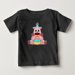 T-shirt Pour Bébé Gâteau de chandelle d'anniversaire de porc