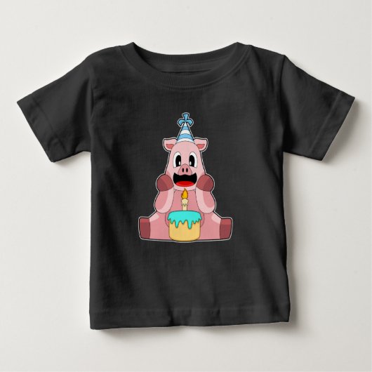 T-shirt Pour Bébé Gâteau de chandelle d'anniversaire de porc (Devant)