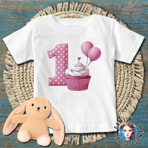 T-shirt Pour Bébé Gâteau pour le 1er anniversaire Rose
