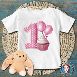 T-shirt Pour Bébé Gâteau pour le 1er anniversaire Rose