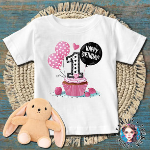 T-shirt Pour Bébé Gâteau pour le 1er anniversaire Rose