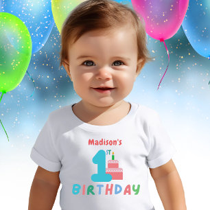 T-shirt Pour Bébé Gâteau rose pour le premier anniversaire de fille