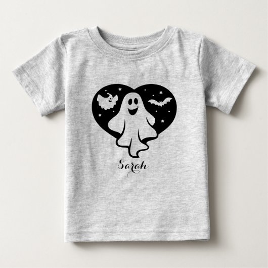 T-shirt Pour Bébé Ghost Halloween mignon Avec Coeur Et Chat (Devant)