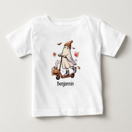 T-shirt Pour Bébé Ghost mignon à cheval Un Scooter - Personnalisé (Devant)