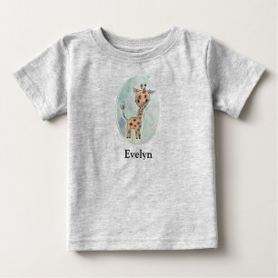 T-shirt Pour Bébé Girafe à l'aquarelle peinte à la main personnalisé