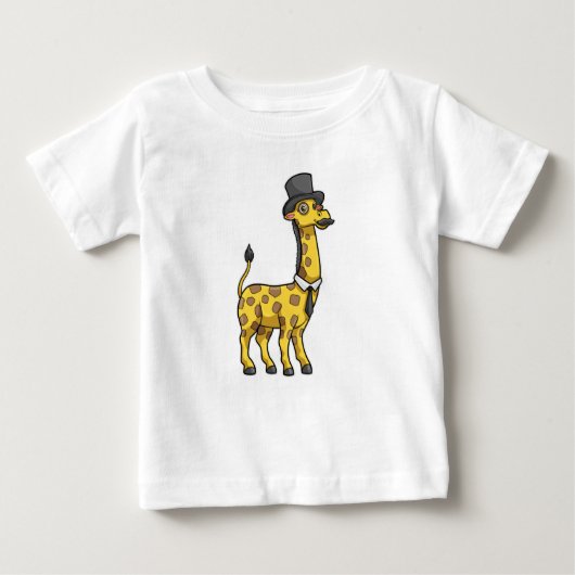 T-shirt Pour Bébé Girafe en gentleman avec chapeau, cravate et moust (Devant)