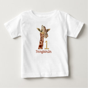 T-shirt Pour Bébé Girafe Mignonne Personnalisée Nom Premier Annivers