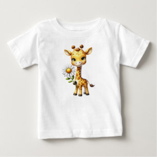 T-shirt Pour Bébé Giraffe bébé mignonne avec Fleur marguerite-88681