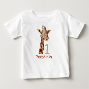 T-shirt Pour Bébé Giraffe Cute Personnalisée Premier anniversaire No