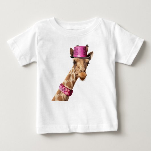 T-shirt Pour Bébé Giraffe dans un casquette rose brillant (Devant)
