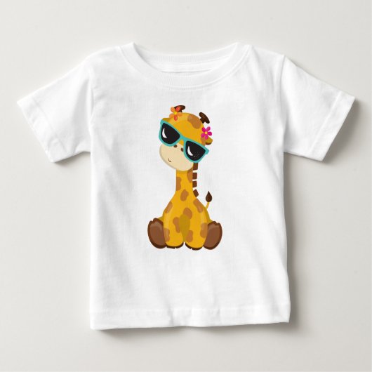 T-shirt Pour Bébé Giraffe Mignonne, Giraffe Avec Lunettes De Soleil, (Devant)