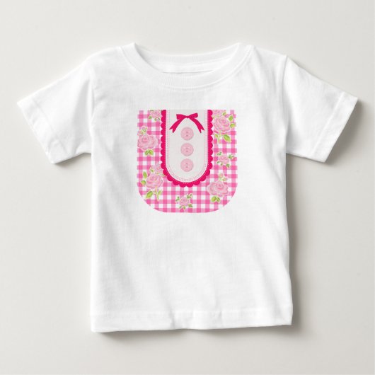 T-shirt Pour Bébé Girly gingham check pattern with cute ribbon (Devant)