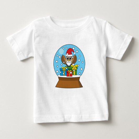 T-shirt Pour Bébé Globe des neiges avec Chouette du Père Noël (Devant)