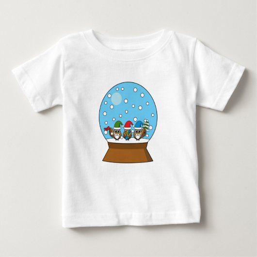 T-shirt Pour Bébé Globe des neiges avec trois Chouettes Gnomes (Devant)