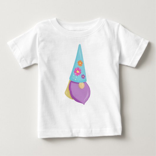 T-shirt Pour Bébé Gnome mignonne, Gnome petit, Gnome jardin, Fleurs (Devant)