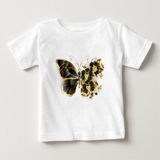T-shirt Pour Bébé Gold flower Butterfly with Black Orchid (Devant)