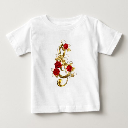 T-shirt Pour Bébé Golden Treble Clef avec fleurs Roses (Devant)
