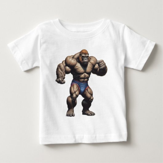T-shirt Pour Bébé Gorilla Bodybuilder Pop Art Cartoon Drawing (Devant)