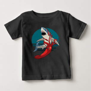 T-shirt Pour Bébé Grand requin blanc et calmar géant