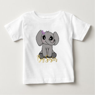 T-shirt Pour Bébé Grande soeur, nouveau bébé éléphant faux or lettra