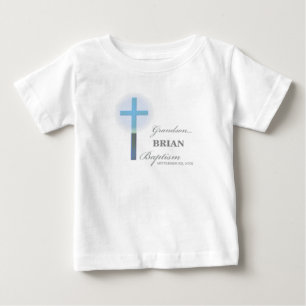T-shirt Pour Bébé Grandson Baptême bleu dentelle personnalisée