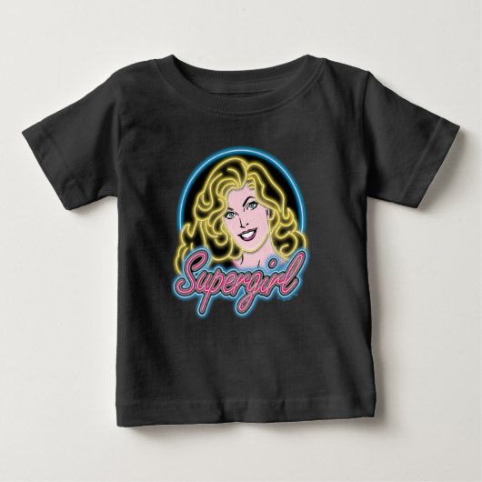 T-shirt Pour Bébé Graphique des lumières de Neon Retro Supergirl (Devant)