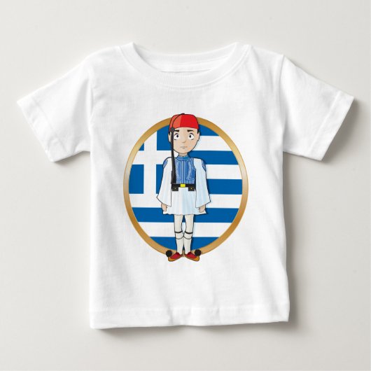 T-shirt Pour Bébé Grec Evzone avec le drapeau (Devant)