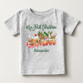 T-shirt Pour Bébé Green My First Christmas Gingbread Train Grey (Devant)