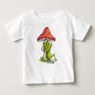 T-shirt Pour Bébé Grenouille à couchage lunaire sous un champignon